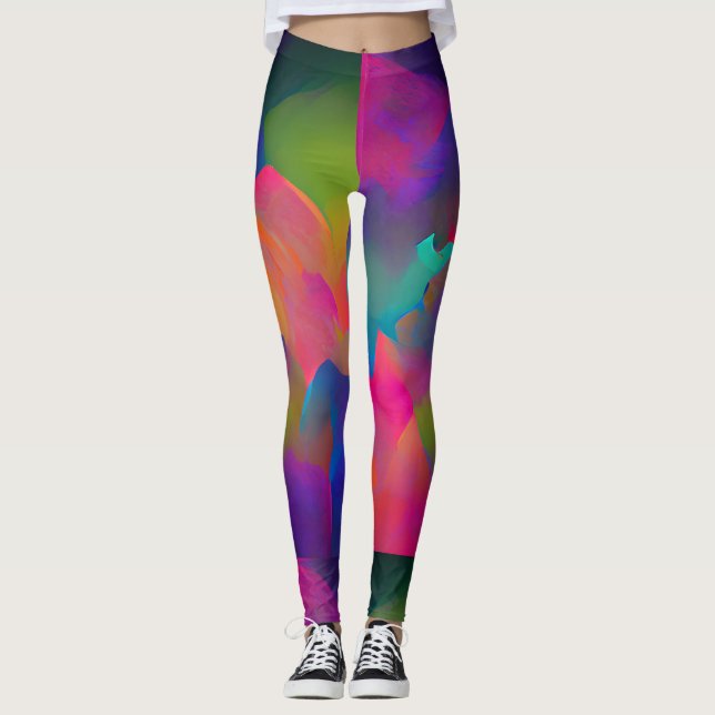 Leggings Vibrant multicolore belle fuchsia jaune violet (Devant)
