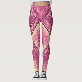 Leggings Vibrant pink & plum mandala henna AI art