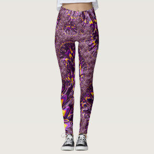 Leggings Vibrant Trippy violet jaune Super Fractal Art