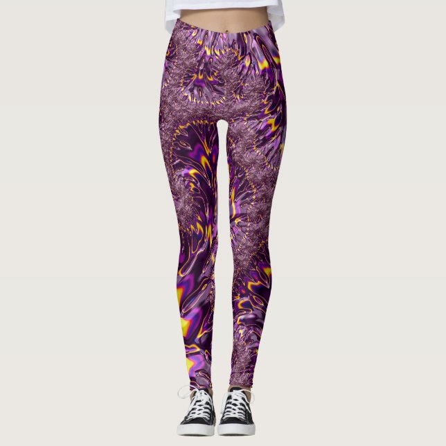 Leggings Vibrant Trippy violet jaune Super Fractal Art (Devant)