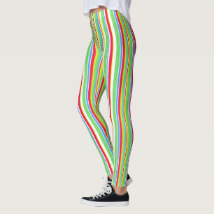 Leggings Vibrant Vert Bleu Rouge Jaune Légendes rayées