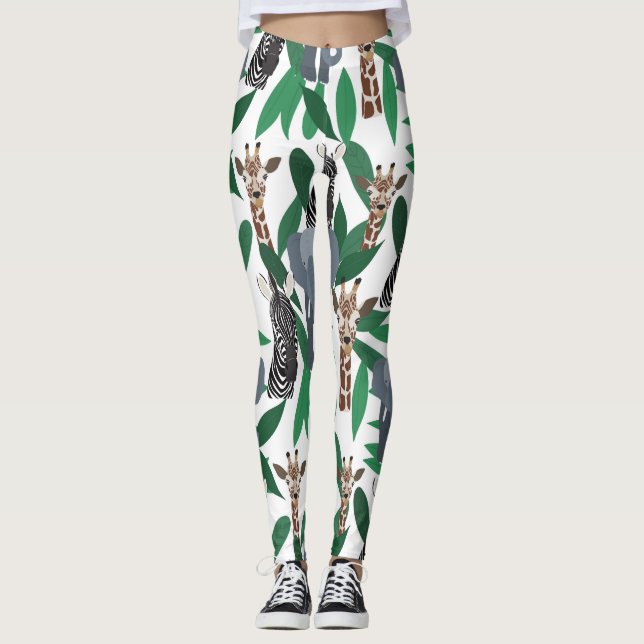 Leggings Vierge Zebra Elephant Giraffe Safari Animals (Devant)