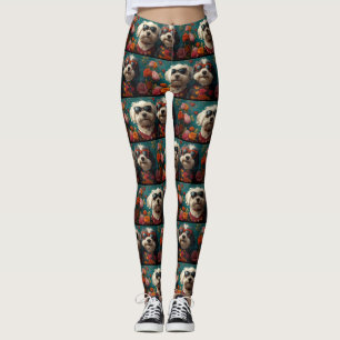 Leggings Vieux Chien de Berger Anglais avec Roses Saint Val