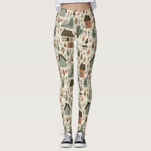 Leggings Village fantaisiste avec cottages et arbres