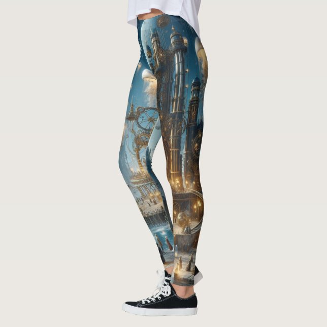 Leggings Ville ancienne futuriste Steampunk avec méduses (Gauche)