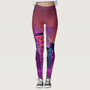 Leggings Ville de nuit au néon lumineux, vintage.