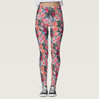 Leggings vintage aquarelle rose et rouge roses motif