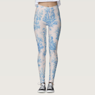 Leggings Vintage bleu turquoise toile jouy