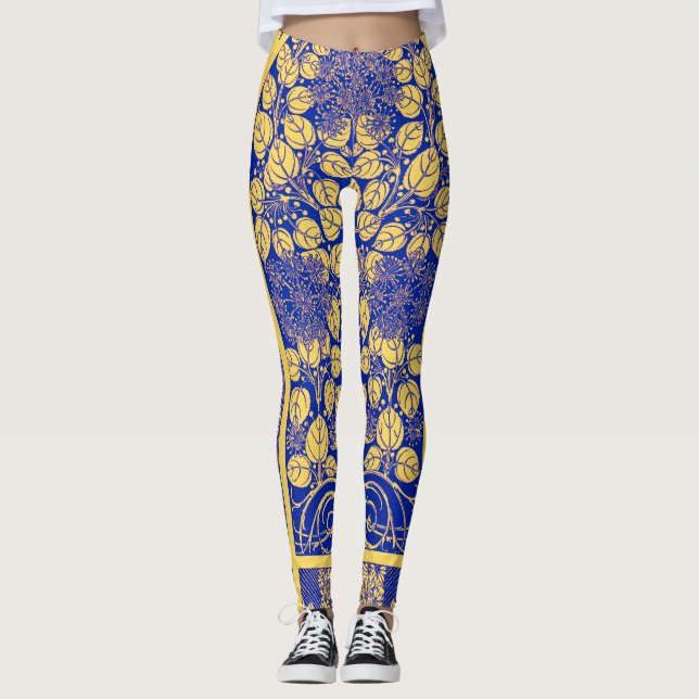 Leggings Vintage Botanique Art Nouveau Motif (Devant)
