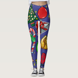 Leggings Vintage de Noël rétro couleur bleu rouge vert