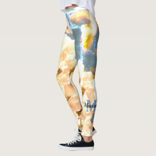 Leggings Vintage Fleur de printemps blanc fleurit Monogramm