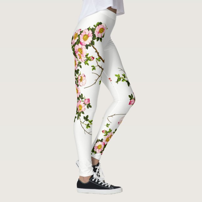 Leggings Vintage fleurs de cerises japonaises, rose et or (Droite)