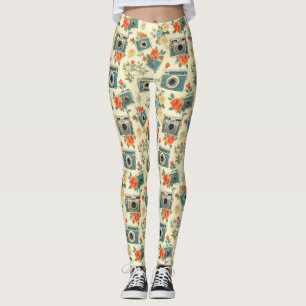 Leggings Vintage Floral & Motif de caméra