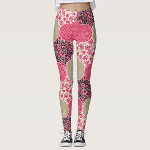 Leggings Vintage Floral Motif marocain rose