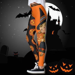 Leggings Vintage Joyeux Halloween Sorcière w Citrouille Fu