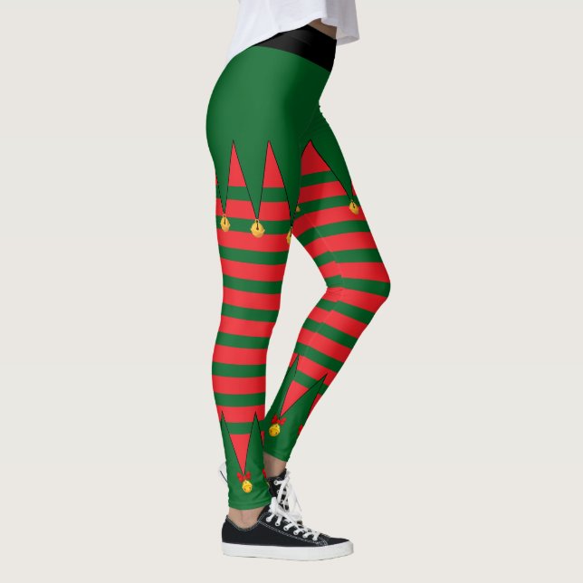 Leggings Vintage Noël Vacances Elfe Rouge Vert rayé (Droite)