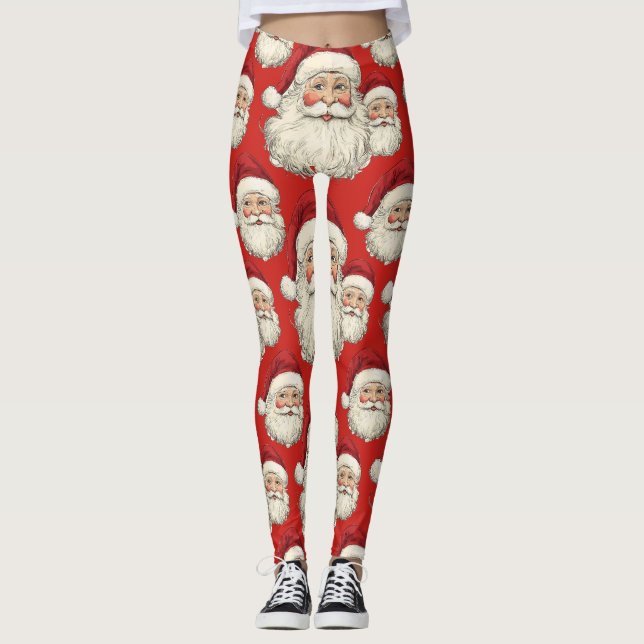 Leggings Vintage Père Noël Face rouge (Devant)