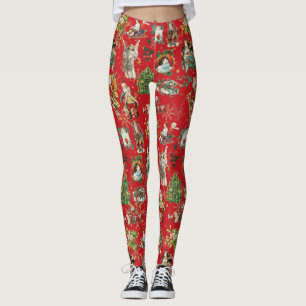 Leggings Vintage Retro Noël Festive Rouge