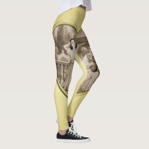 Leggings Vintage Romance couple, homme et femme, or