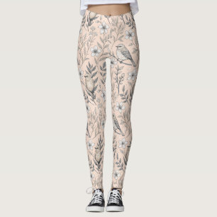 Leggings Vintage Sakura Cerry Blossom & Bird Aesthétiquemen