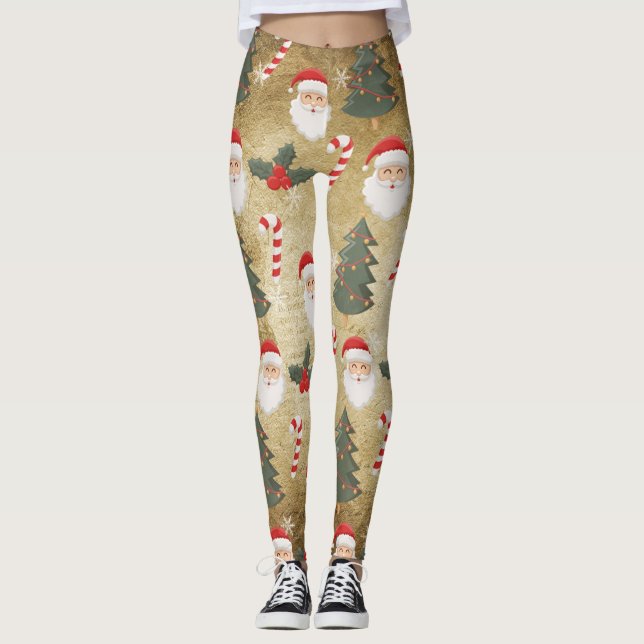 Leggings Vintage Santa Claus Pattern (Devant)