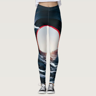 Leggings Vinyle Vintage Surf Wave Océan Musique Rétro
