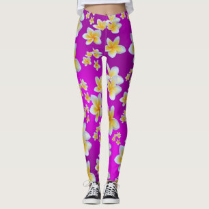 Leggings violet,asiatique, jaune, blanc, floraison, brillan