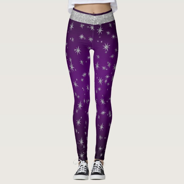 Leggings Violet avec étoiles d'argent (Devant)