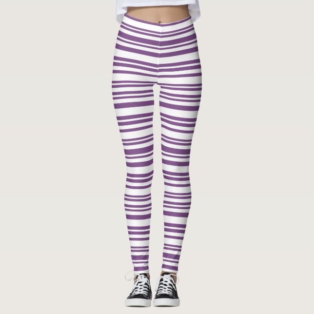 Leggings Violet, blanc rayé (Devant)