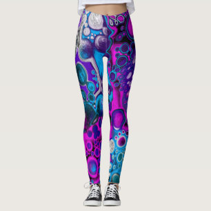 Leggings Violet, bleu moderne Abstrait Fluid Art Cellule de