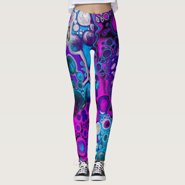 Leggings Violet, bleu moderne Abstrait Fluid Art Cellule de (Devant)