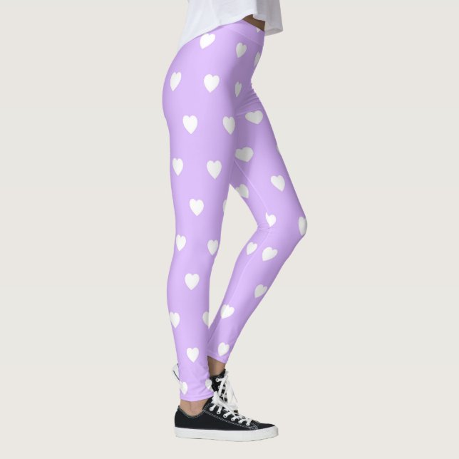Leggings Violet clair avec jambières de Coeurs Blancs (Droite)