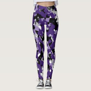 Leggings Violet Gris Noir Blanc Imprimé Camouflage Camo