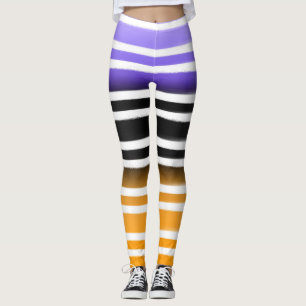 Leggings Violet Noir Orange Pinceau Peinture Halloween