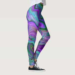 Leggings Violet, vert et bleu Fluid Art Abstrait