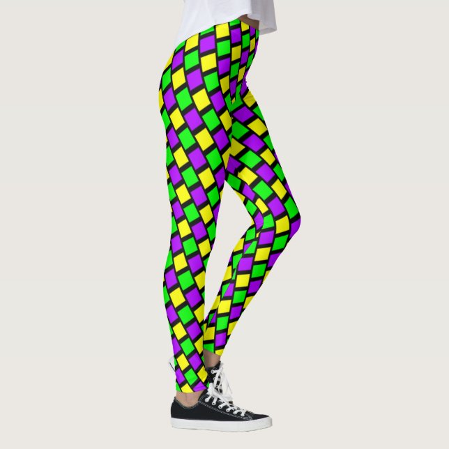 Leggings Violet vert jaune Motif noir Mardi Gras (Droite)