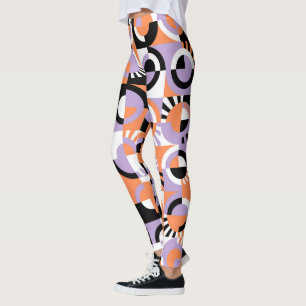 Leggings Violet violet noir Orange Motif d'art du milieu du
