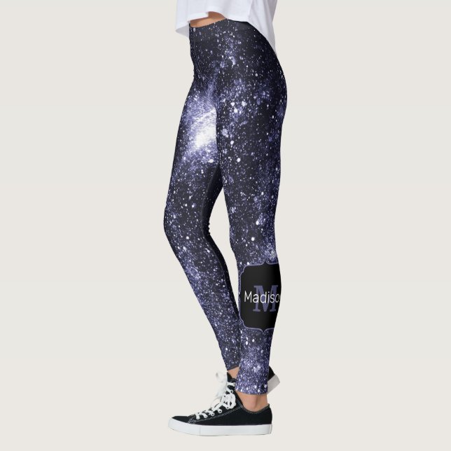 Leggings Violet violet peri noir galaxie abstraite Monogram (Gauche)