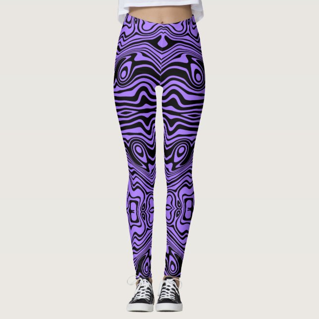 Leggings violets noirs à bande ondulée ou choisir  (Devant)