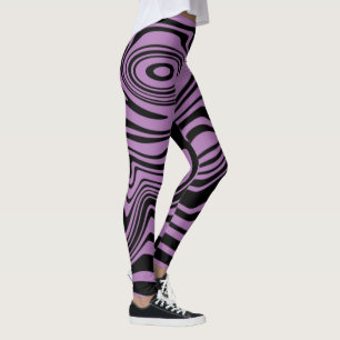 Leggings violets noirs rayés à bandes ondulées Cho