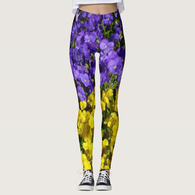 Leggings Violons violets et jaunes colorés floraux (Devant)