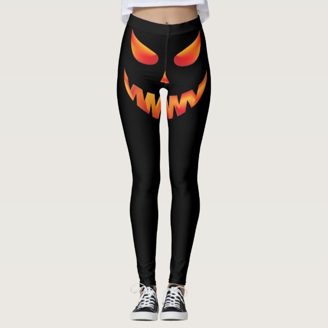 Leggings Visage du Citrouille brûlant d'Halloween (Devant)