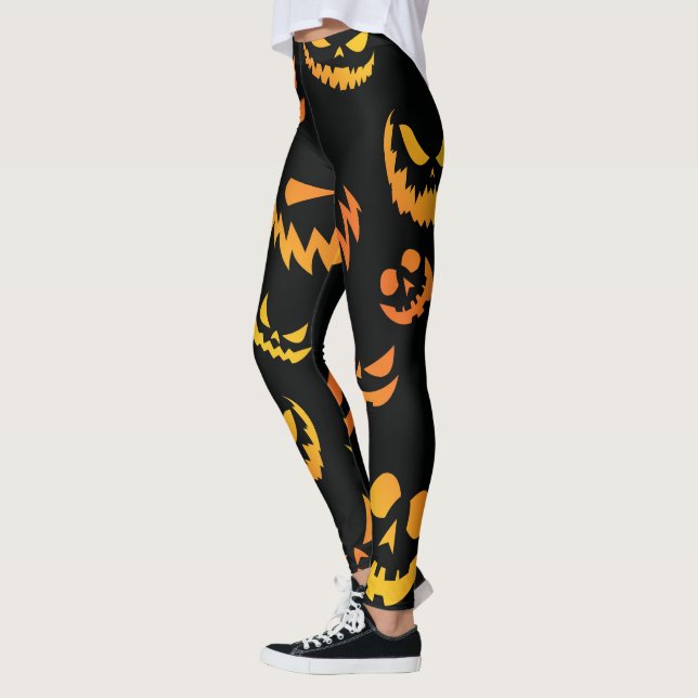 Leggings Visage du Citrouille Jack-o'-lantern (Gauche)