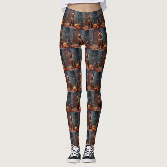 Leggings Vizsla Citrouille Halloween effroi (Devant)