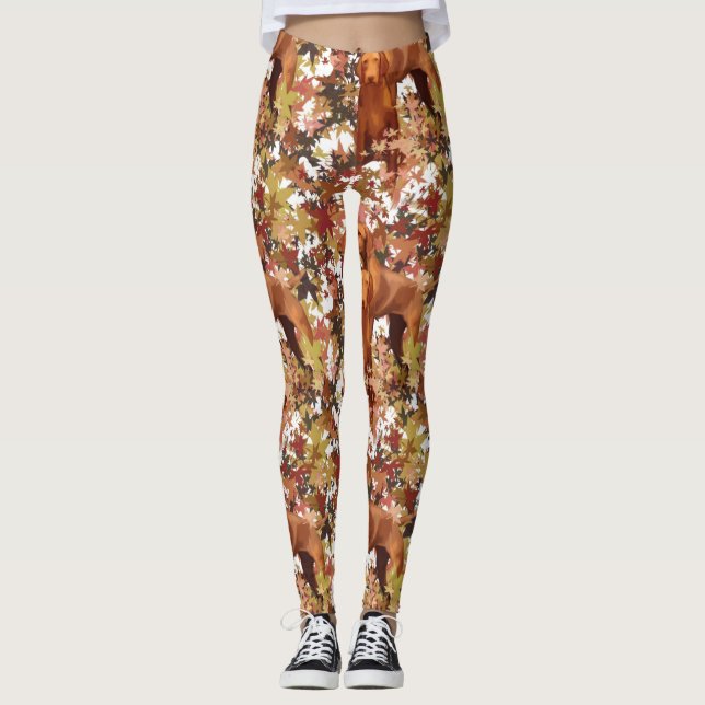 Leggings Vizslas et Feuilles d'automne (Devant)