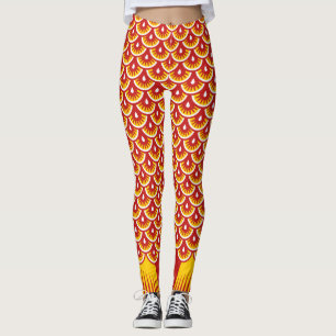 Leggings Voile rouge à écailles d'or