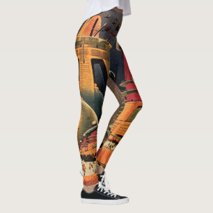Leggings Voiture volant vintage de science fiction futurist
