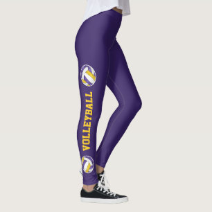 Leggings Volleyballs d'or pourpre avec la jambe