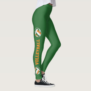 Leggings volleyballs orange vert avec texte sur les jambes