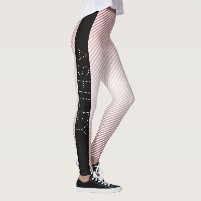 Leggings Votre nom | Ombre Rose mince et bandes blanches (Droite)